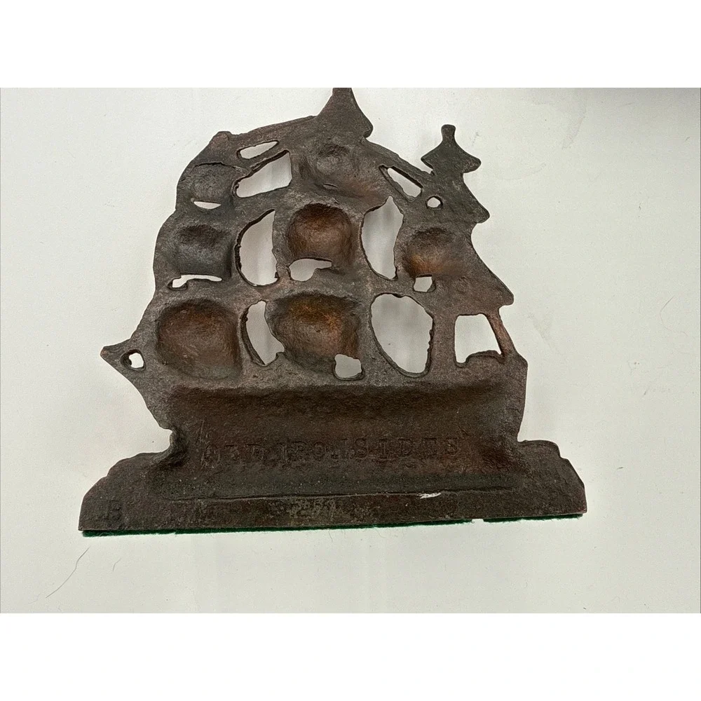 Vintage Cast Iron Ship Nautical Old Ironsides Bookends Door Stopper 1940s-50s